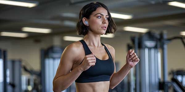 Chica haciendo deporte mientras escucha musica con auriculares